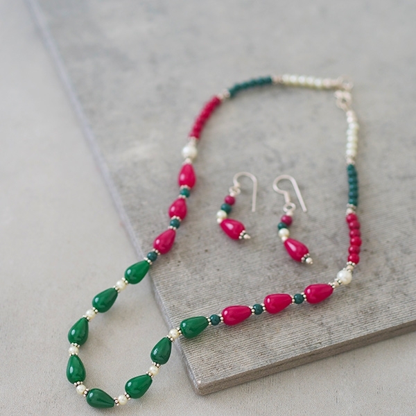 Indian jewelry set ethnic design red and green