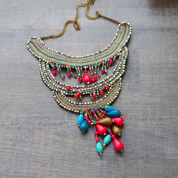 Collier Indien Ancien En Alliage - Pendentif Rond - Style Ethnique - Occasion En Bon état