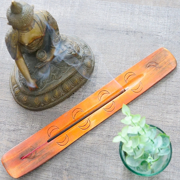 Indian Incense stick wooden stand Moon orange