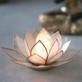 Indian lotus nacre candle stand white and gold