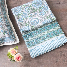 Indian printed bedsheet + pillow Blue and grey
