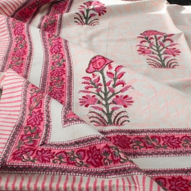 Indian printed bedsheet + pillow White and pink