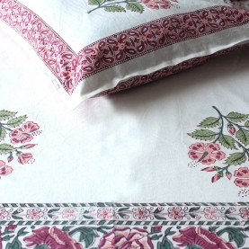 Indian printed bedsheet + pillow Green and white