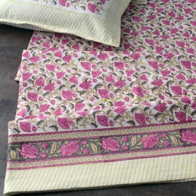 Indian printed bedsheet + pillow Pink and green
