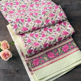 Indian printed bedsheet + pillow Pink and green