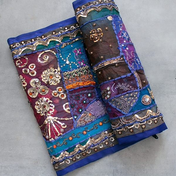 Tapisserie murale indienne à suspendre Motif patchwork et broderie 152 x 102 cm
