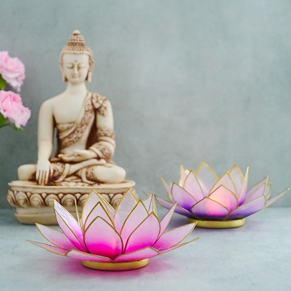 Bougeoir en nacre Lotus indien rose et or