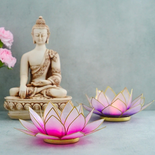 Indian lotus nacre candle stand pink and gold