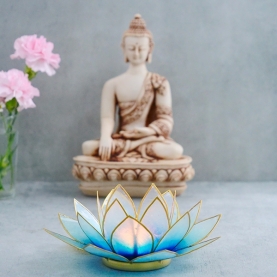 Indian lotus nacre candle stand blue and gold