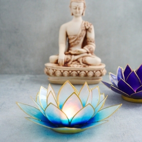 Indian lotus nacre candle stand blue and gold