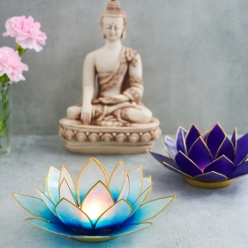 Indian lotus nacre candle stand blue and gold