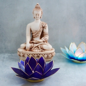 Indian lotus nacre candle stand indigo and gold