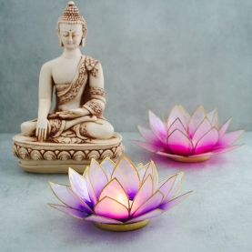 Indian lotus nacre candle stand purple and gold
