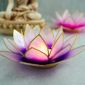 Indian lotus nacre candle stand purple and gold