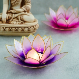 Indian lotus nacre candle stand purple and gold