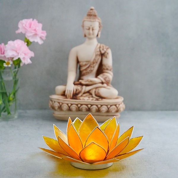 Indian lotus nacre candle stand yellow and silver