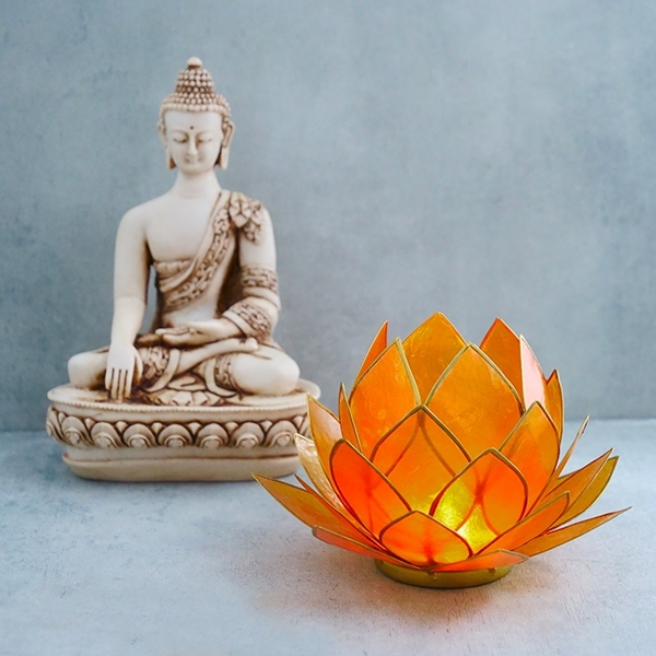 Indian lotus nacre large candle stand orange