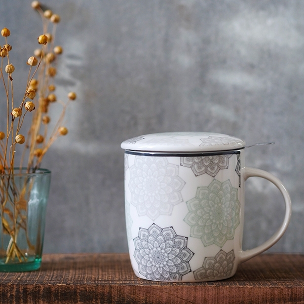 Infuser tea mug Mandala grey 400ml