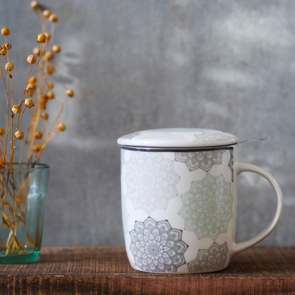 Tasse à thé infuseur Mandala gris 400ml
