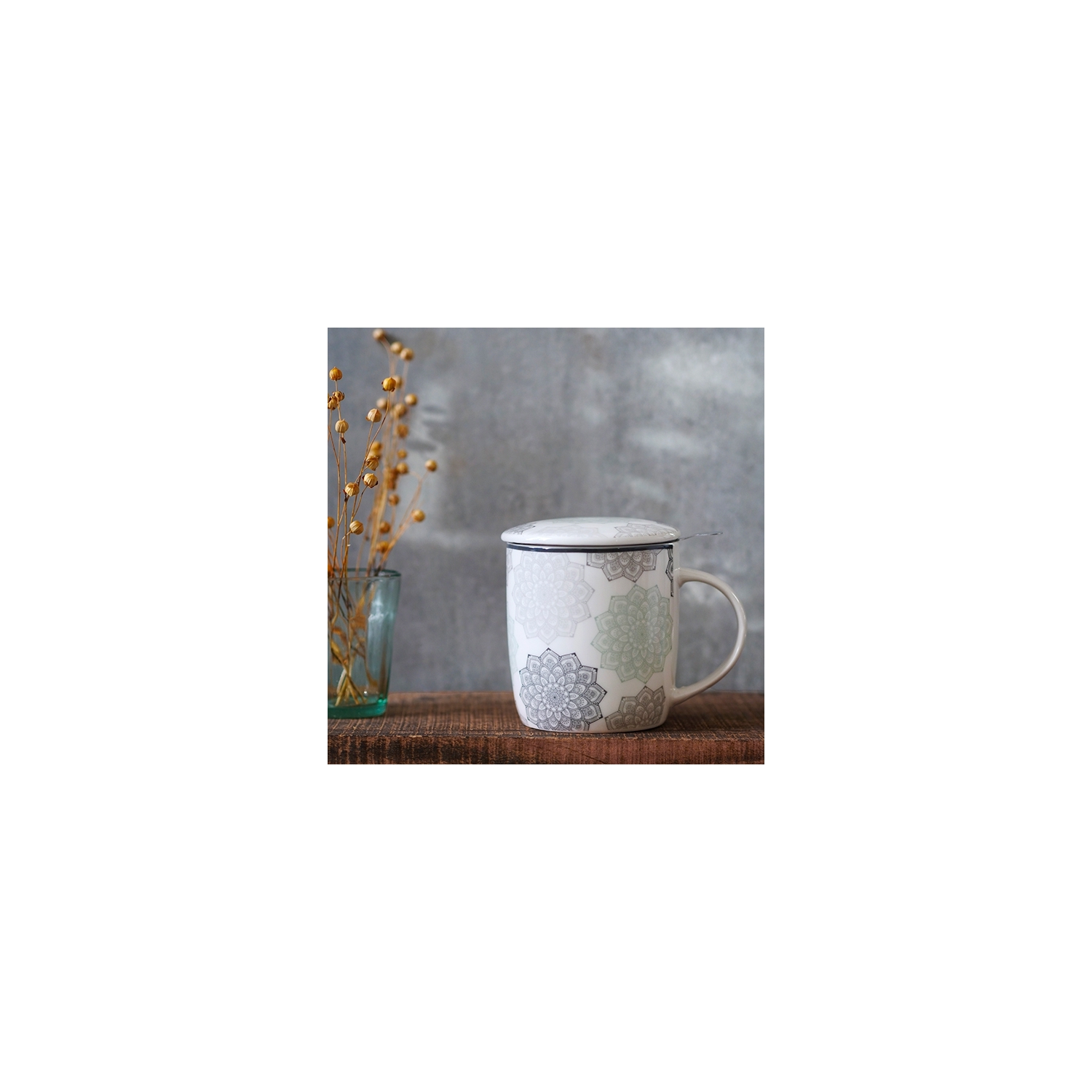 Tasse à thé infuseur Mandala gris 400ml