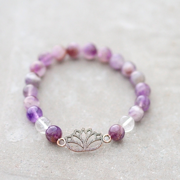 Amethyst and crystal stones Lotus bracelet