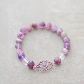 Amethyst and crystal stones Lotus bracelet