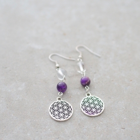 Flower of life earrings Amethyst & crystal stones