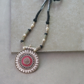 Indian ethnic metal and cotton necklace white