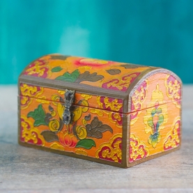 Boîte à bijoux tibétaine en bois