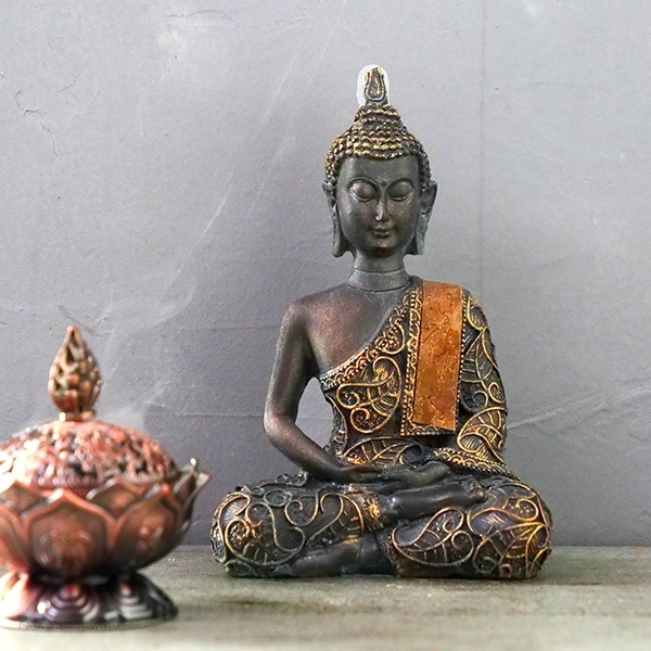 Statue bouddha assis position offrande noir 42 cm