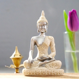 Silvery  resin Thai Buddha statue