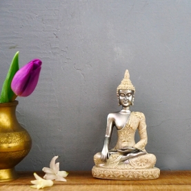 Silvery  resin Thai Buddha statue