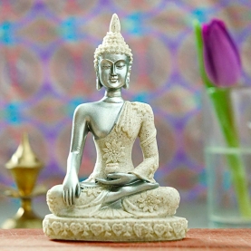 Silvery  resin Thai Buddha statue