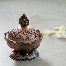 Brûle-encens en métal Lotus couleur cuivre