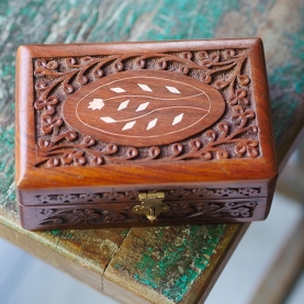 Indian wooden carved jewelry box L15
