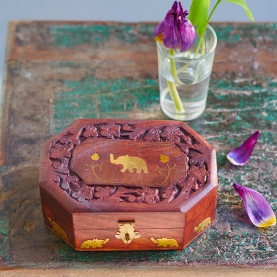 Indian handcrafted wooden carved jewelry box