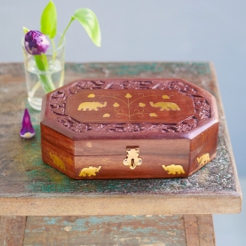 Indian handcrafted wooden carved jewelry box