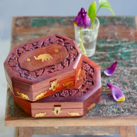 Indian handcrafted wooden carved jewelry box