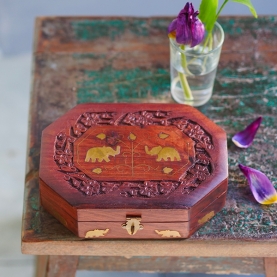 Indian handcrafted wooden carved jewelry box