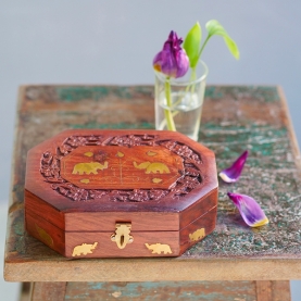 Indian handcrafted wooden carved jewelry box