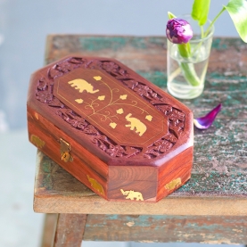 Indian handcrafted wooden carved jewelry box