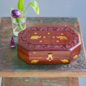 Indian handcrafted wooden carved jewelry box