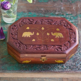 Indian handcrafted wooden carved jewelry box