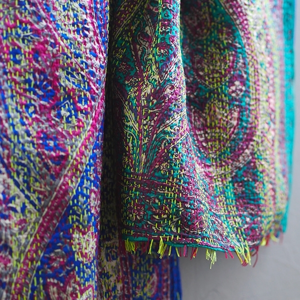 Indian handicraft silk table runner blue and purple