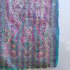 Indian handicraft silk table runner blue and purple