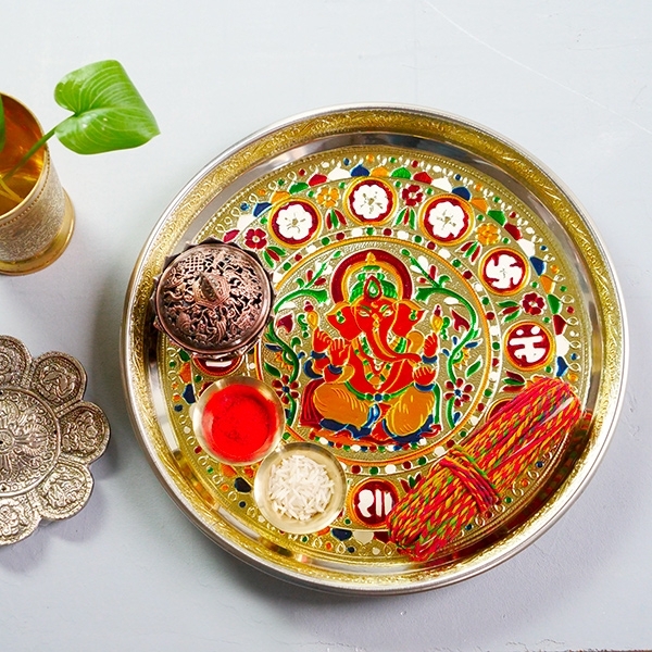Hindu decorated offering plate Ganesh