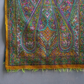 Indian handicraft silk table runner yellow and blue