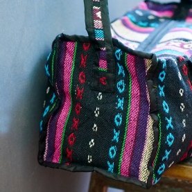 Indian travel bag Ikat woven cotton Pink and blue