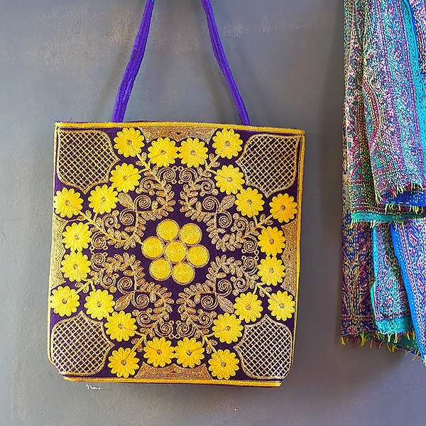 Indian handbag Thela yellow and purple colors