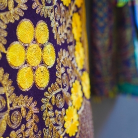 Indian handbag Thela yellow and purple colors